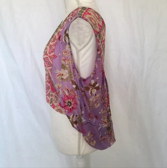 Free People *In Light Purple* Havana Floral Mesh Muscle Tank Top XS V-Neck - Picture 3 of 6